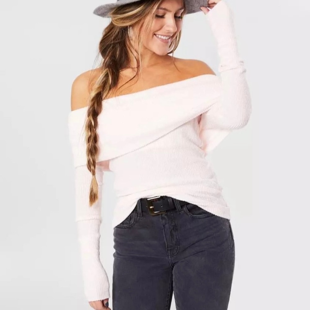 SOLD (off Poshmark) | Free People, Snowbunny Long Sleeve Off The Shoulder Top